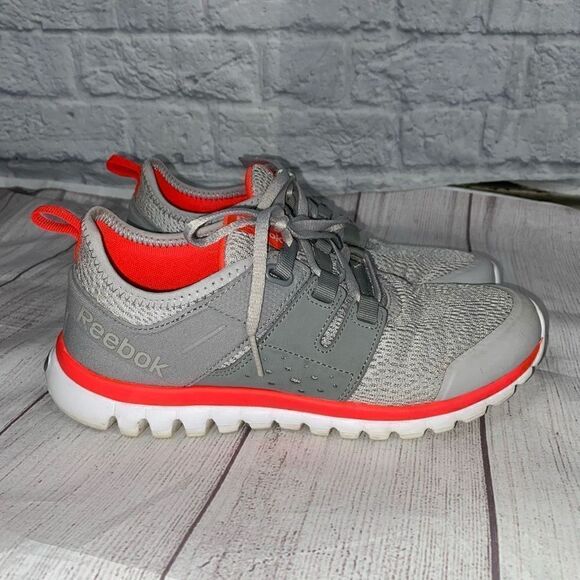 Reebok sublite cross trainer tie up athletic shoes grey/bright orange sz 8.5 - Picture 1 of 7